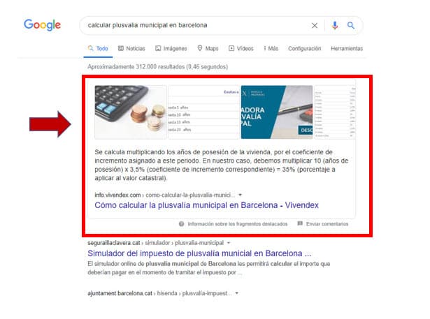 Ejemplos de posicionamiento con fragmentos destacados en Google